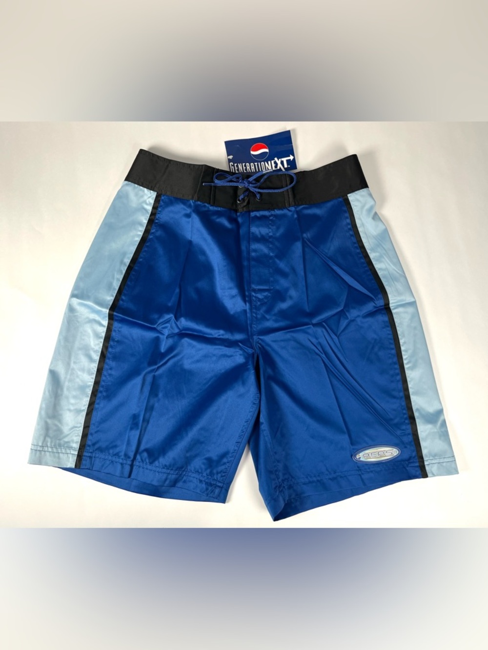 NWT Vintage Pepsi Next Generation Board Shorts Mens Sz M Blue Swim Trunks Y2K